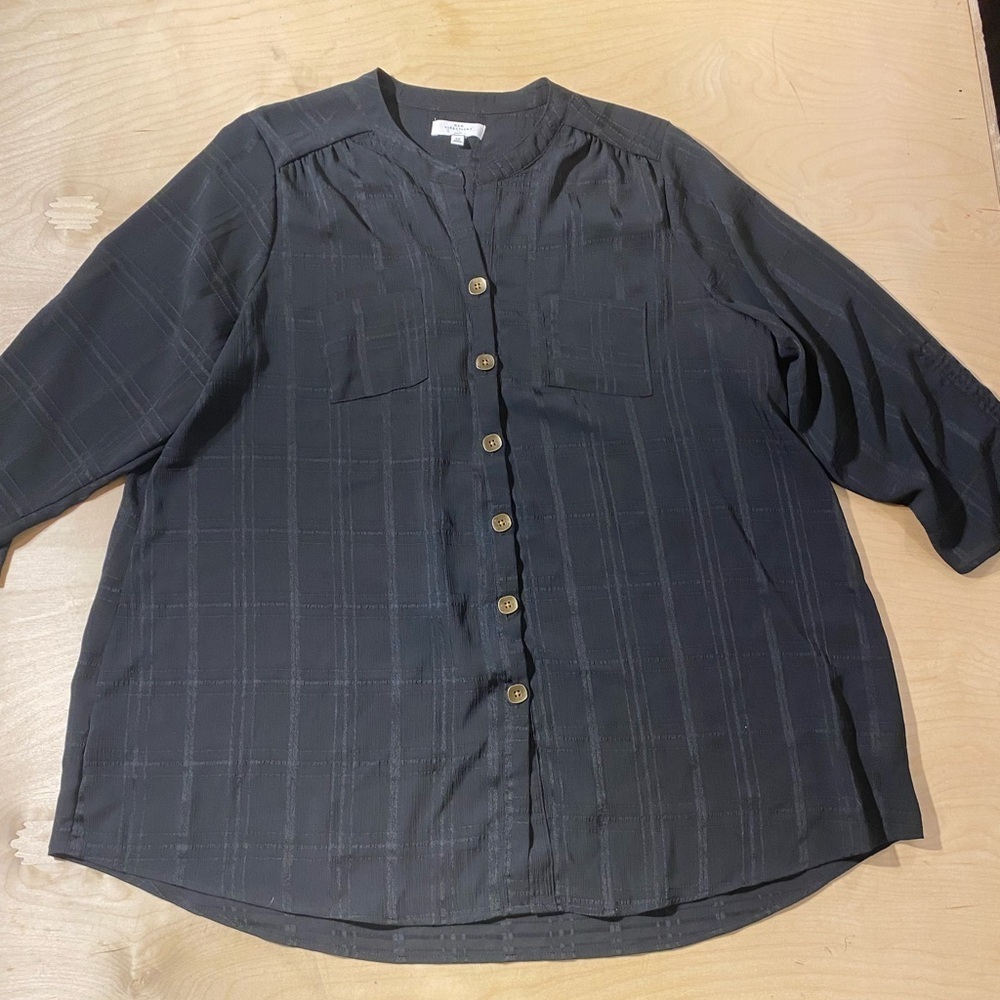 New Directions Curvy Black Button-Up Blouse 3X (NB)